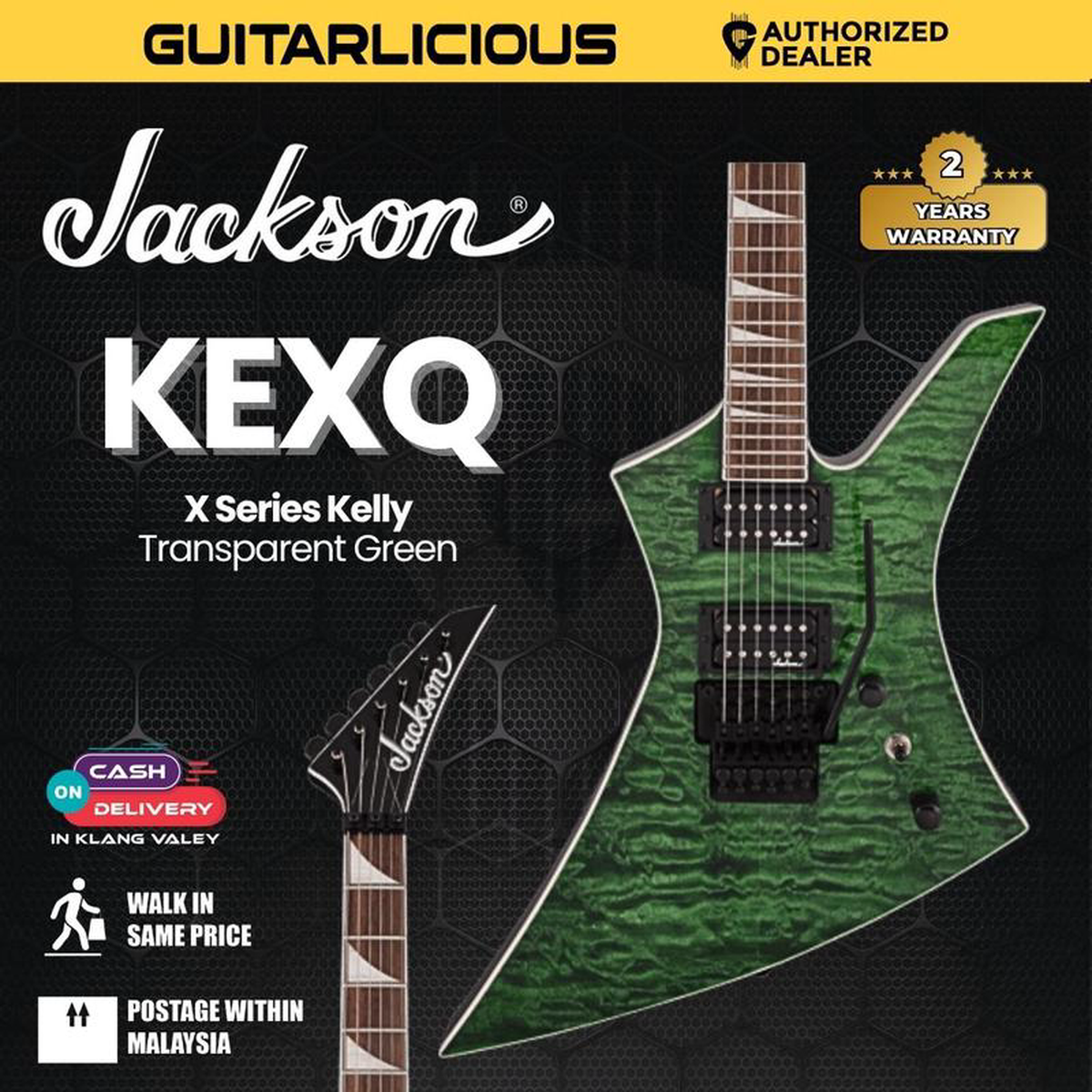 Jackson X Series Kelly KEXQ Electric Guitar Laurel FB Transparent Green