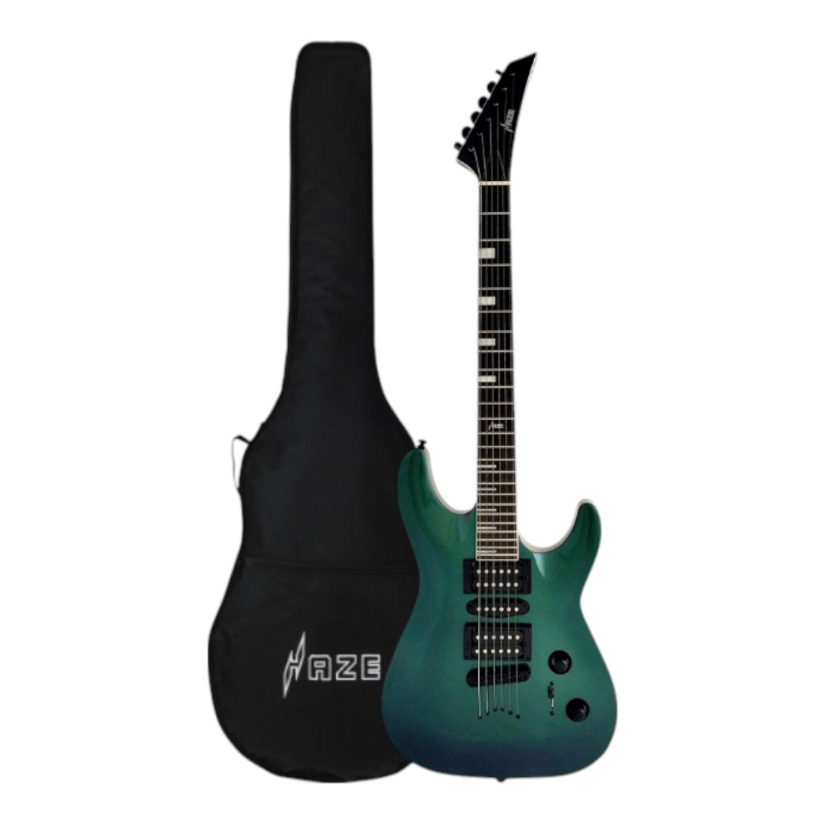Haze SEG258 Chameleon GreenPurple Electric Guitar with HSH Pickups and Double Cutaway