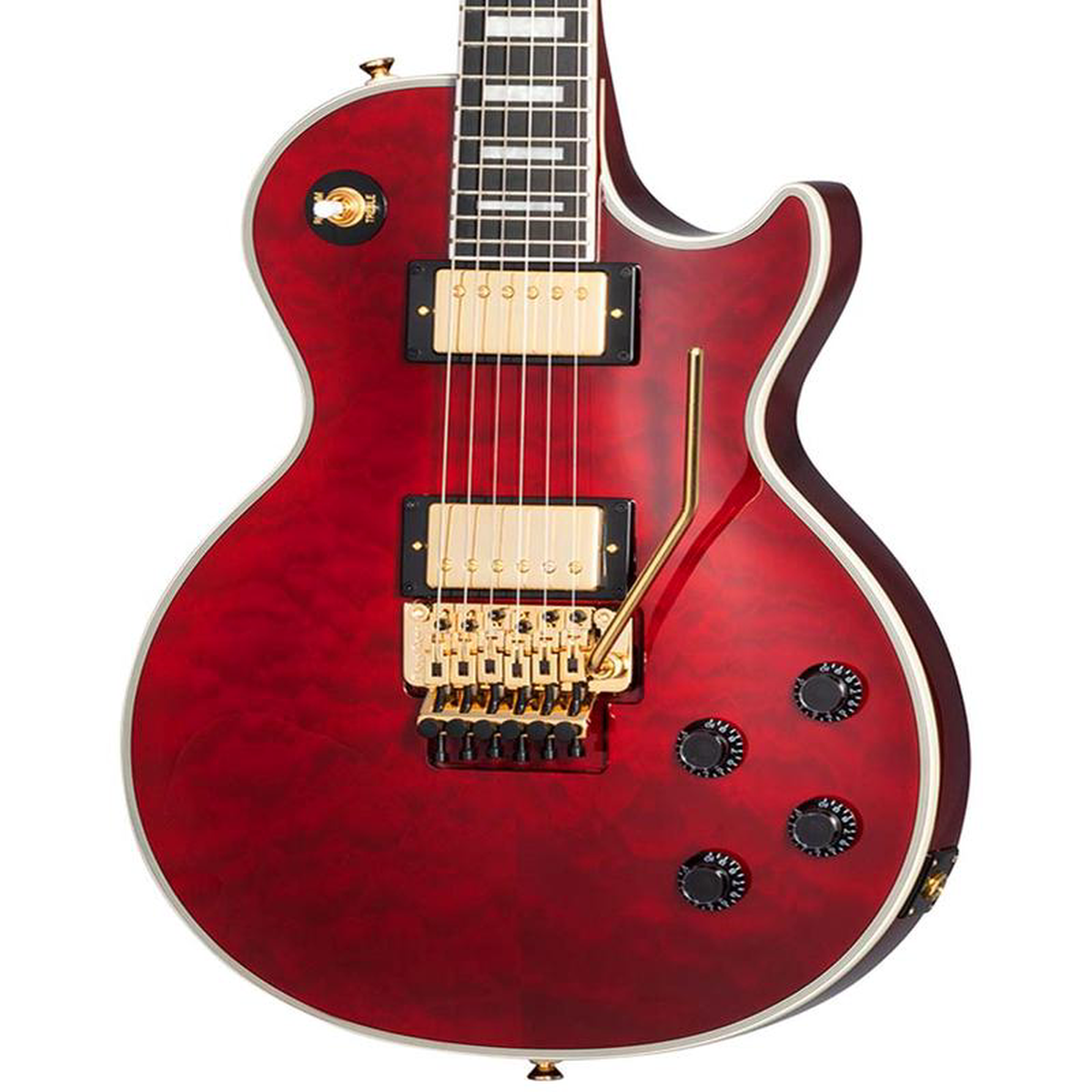 Pre-Owned Epiphone Alex Lifeson Les Paul Custom Axcess Quilt Maple Veneer 8211 Ruby