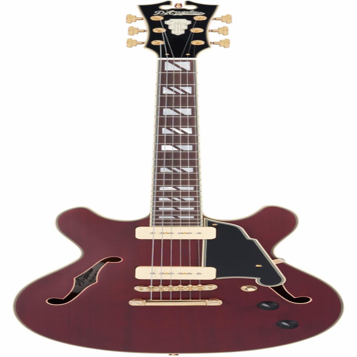 D'Angelico DELUXE MINI DC Series Semi Hollow-Body Electric Guitar (Satin Trans Wine)