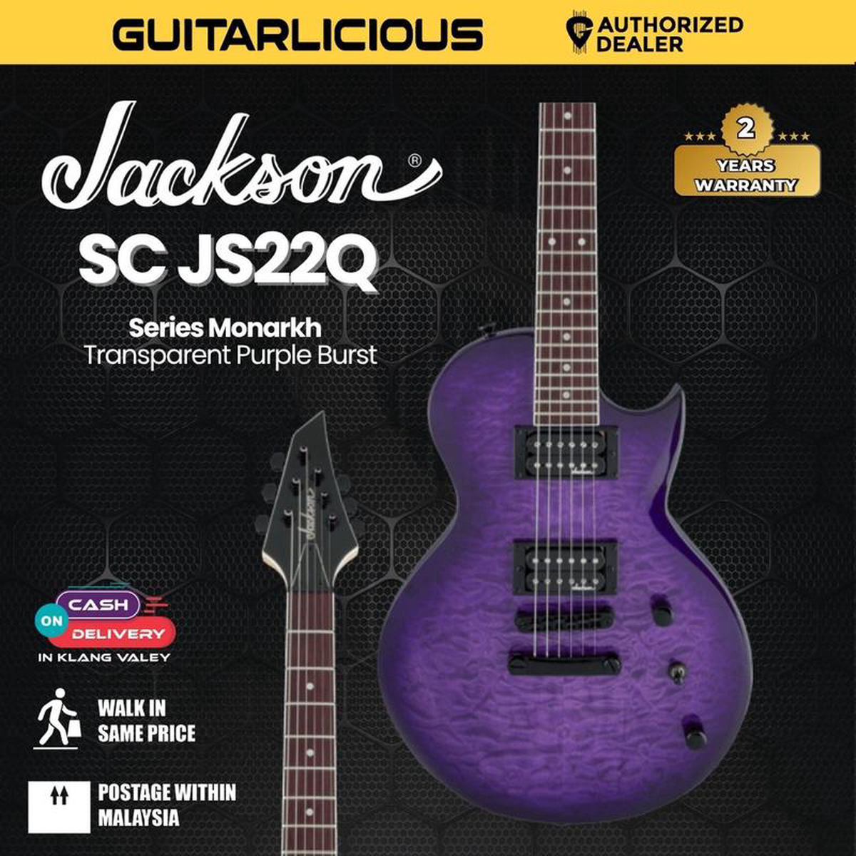 Jackson Monarkh SC JS22Q Electric Guitar Amaranth FB Transparent Purple Burst