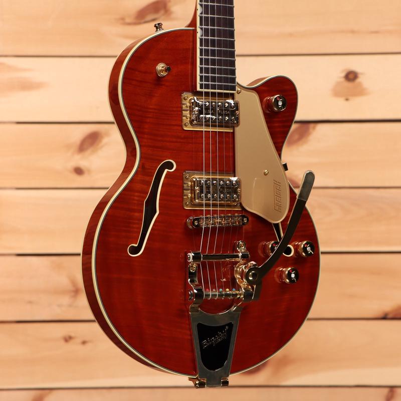 Gretsch Limited Electromatic Flame Okoume Broadkaster Jr. with Bigsby - Roundup Orange Stain