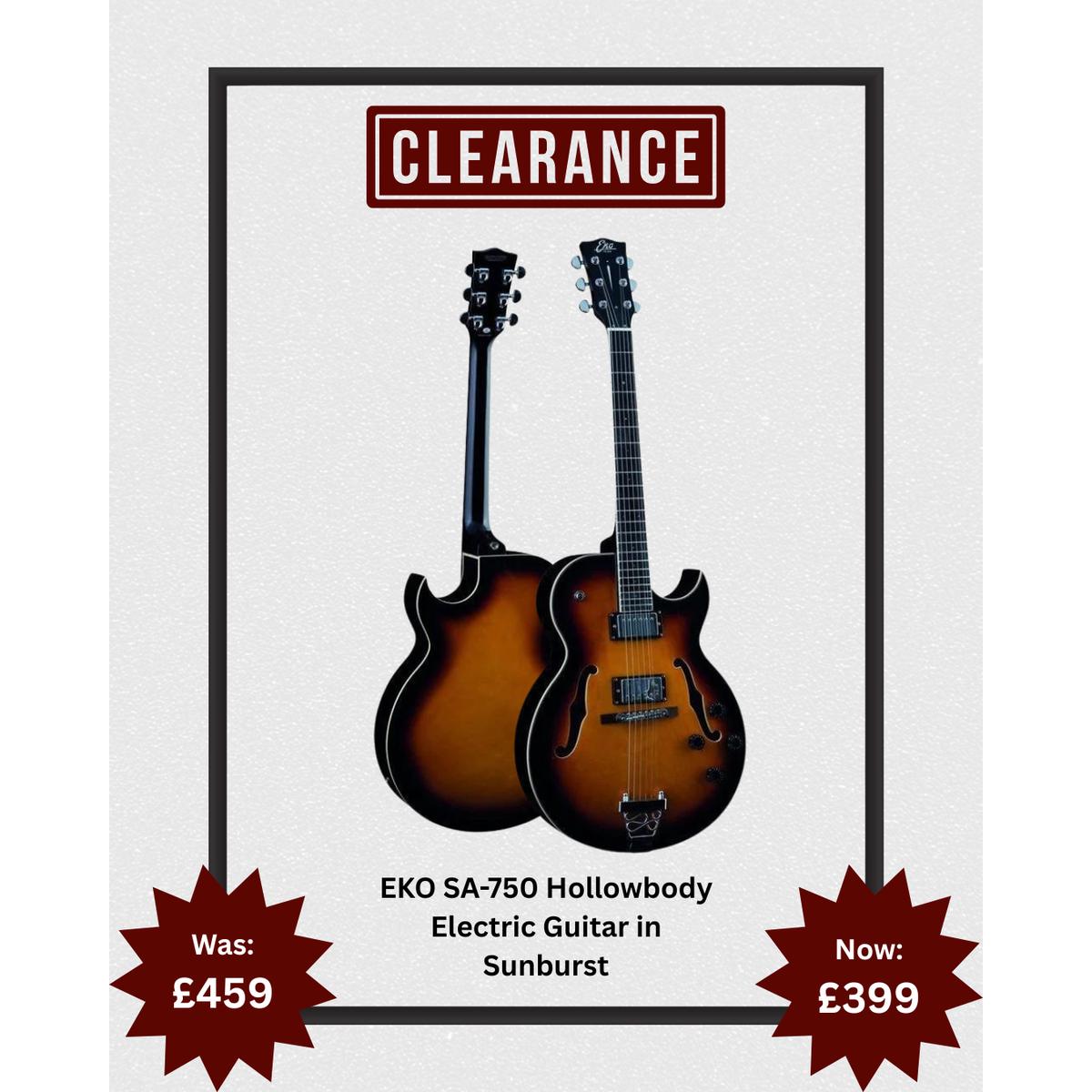 EKO SA-750 Hollowbody Electric Guitar in Sunburst