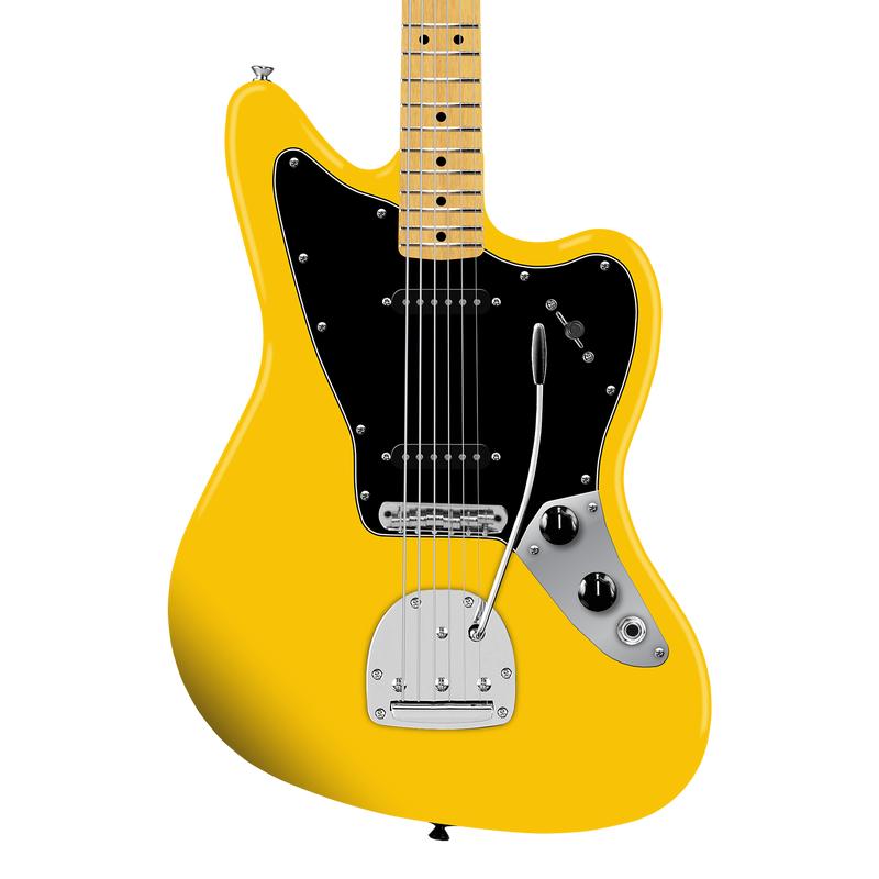 Squier FSR Affinity Series Jaguar MP Black Pickguard Graffiti Yellow