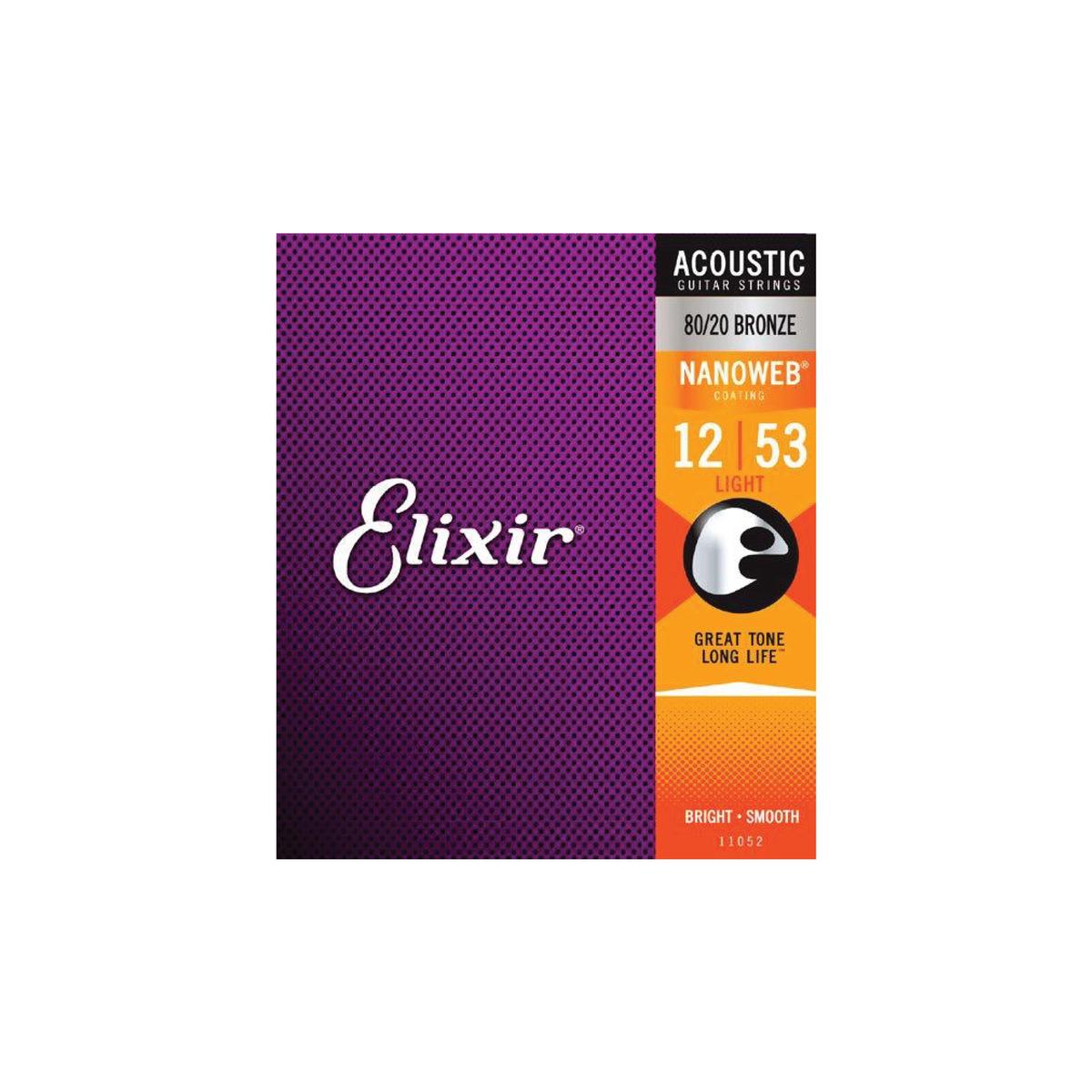 Elixir 11052 Nanoweb Coated 80/20 Bronze Acoustic Guitar Light 12-53