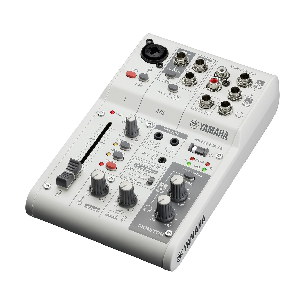 Yamaha AG03MK2 3-Channel Live Streaming Loopback Audio USB Mixer (White)