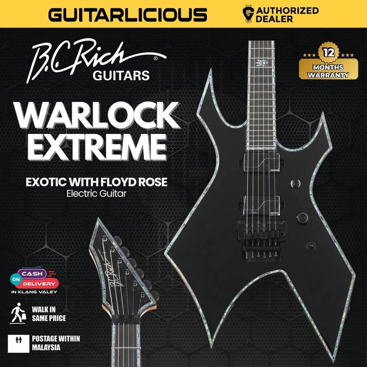 BC Rich Warlock Extreme With Floyd Rose Black Onyx Finish Electric Guitar