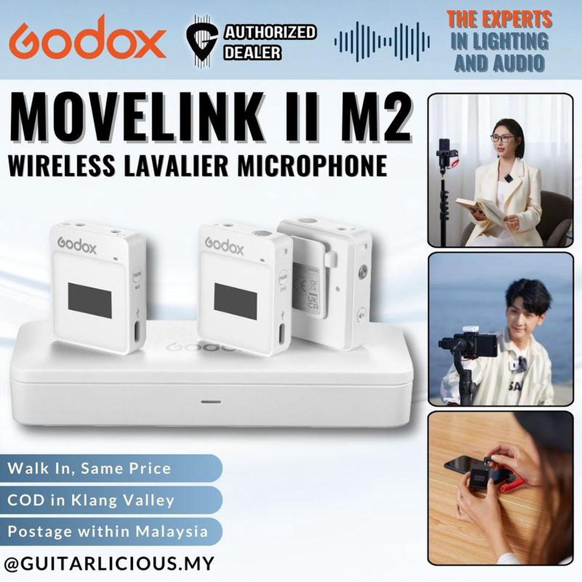 Godox MoveLink II M2 Wireless Lavalier Mic System (2 TX 1 RX Charging Case) for Camera Computer Smartphones