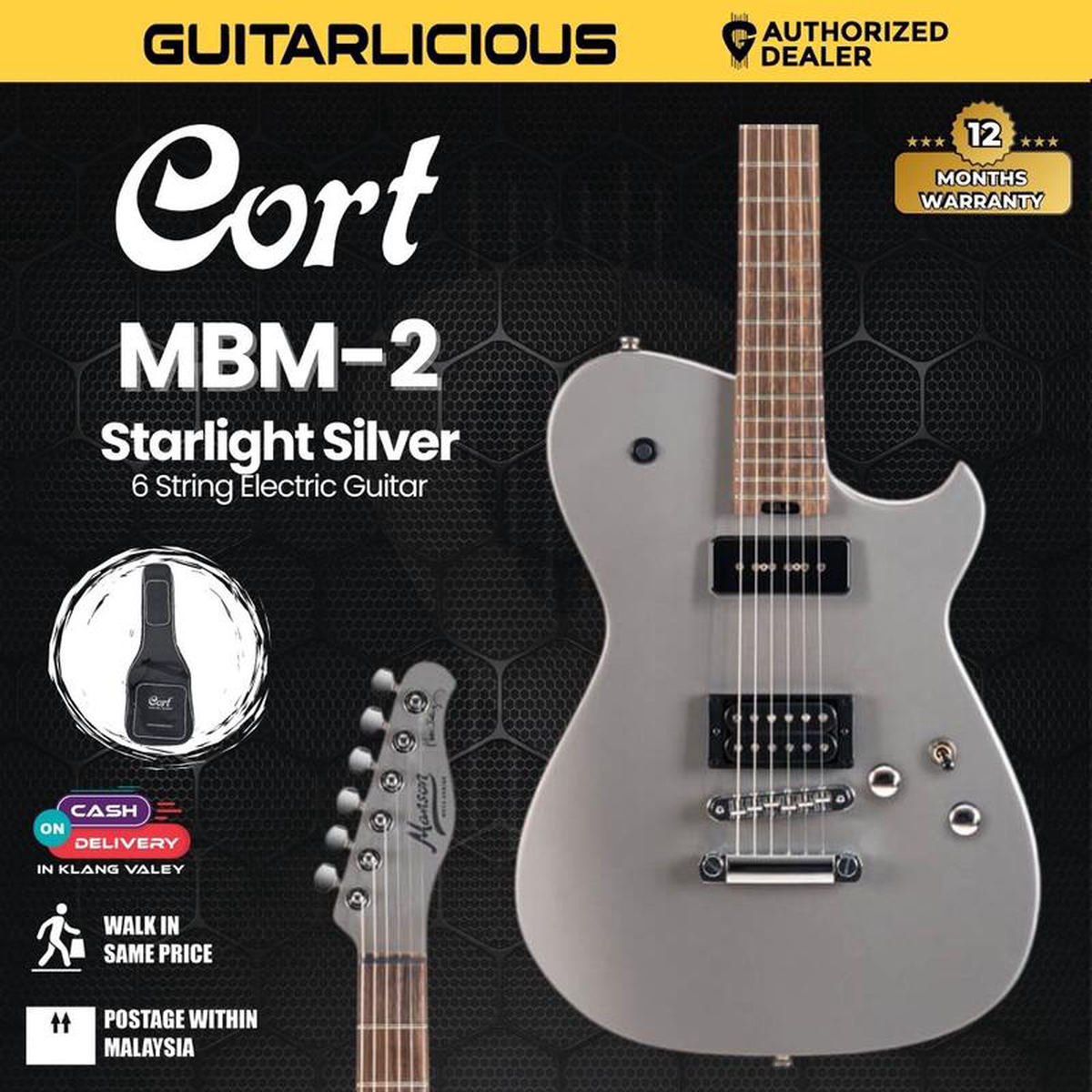 Cort MBM-2P Meta Series Matt Bellamy Signature Electric Guitar with bag 8211 Starlight Silver