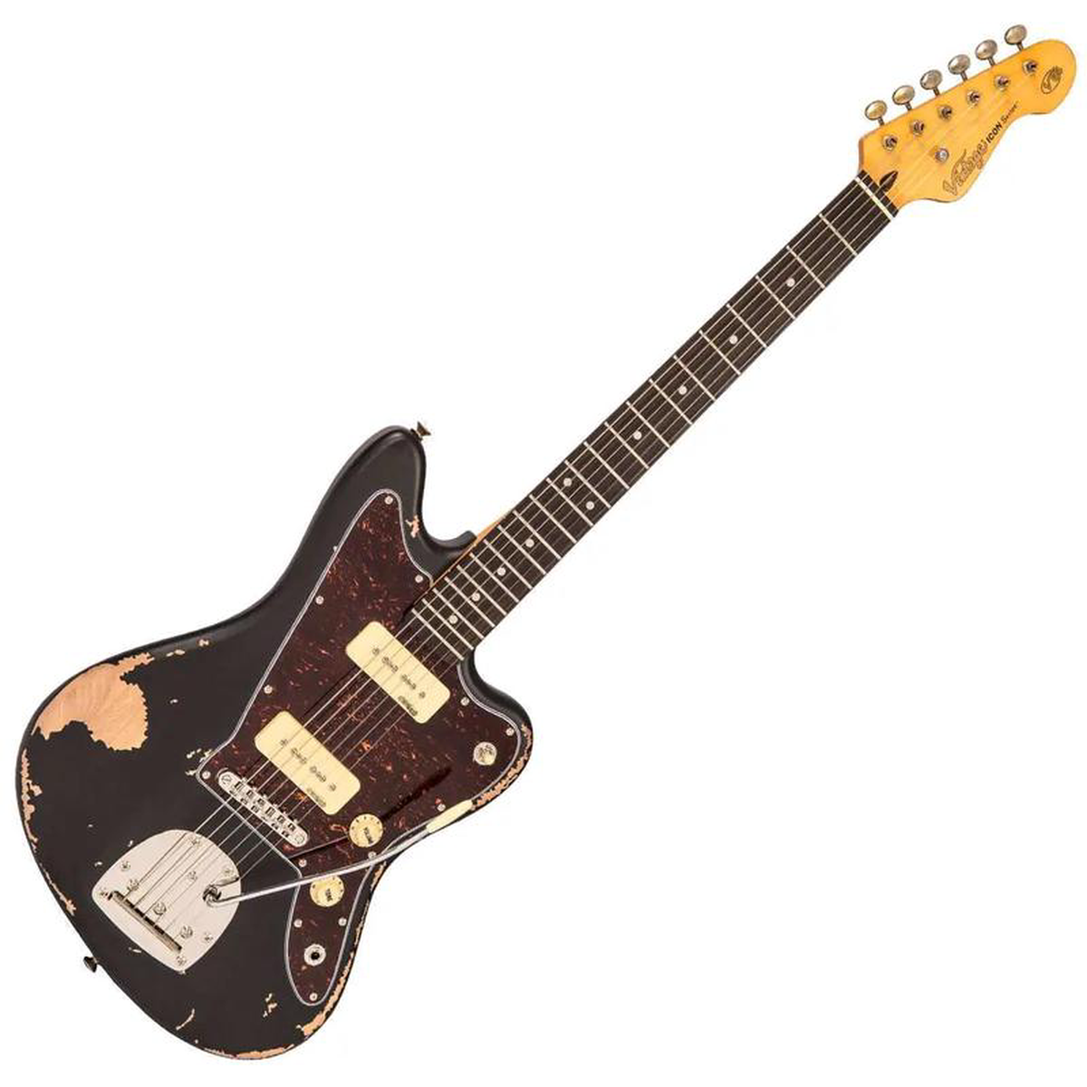 Vintage V65 VMRBK ICON Vibrato Electric Guitar Distressed Black