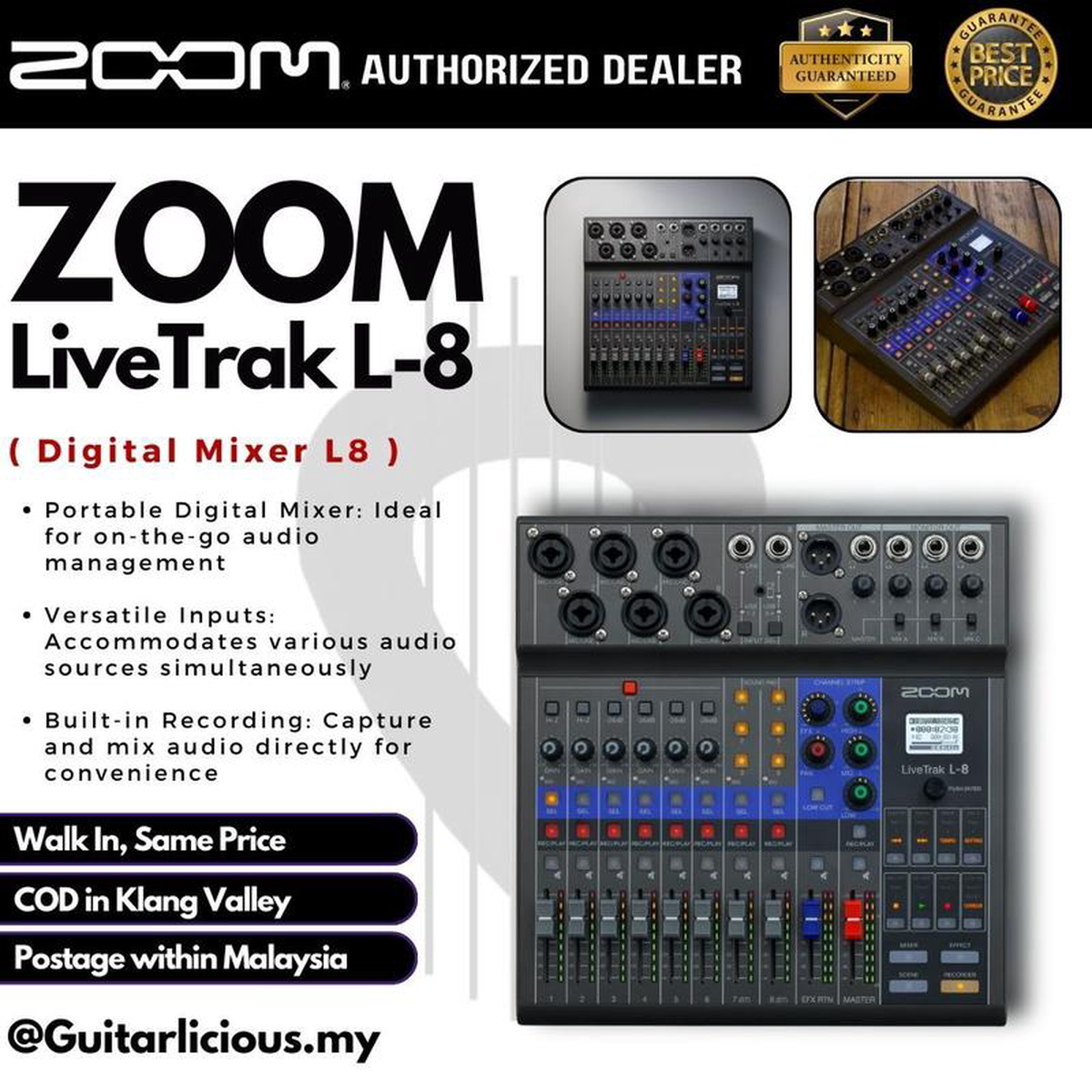Zoom LiveTrak L-8 8 Channel Digital Mixer with Interface ( L8 L 8 LiveTrak-8 )