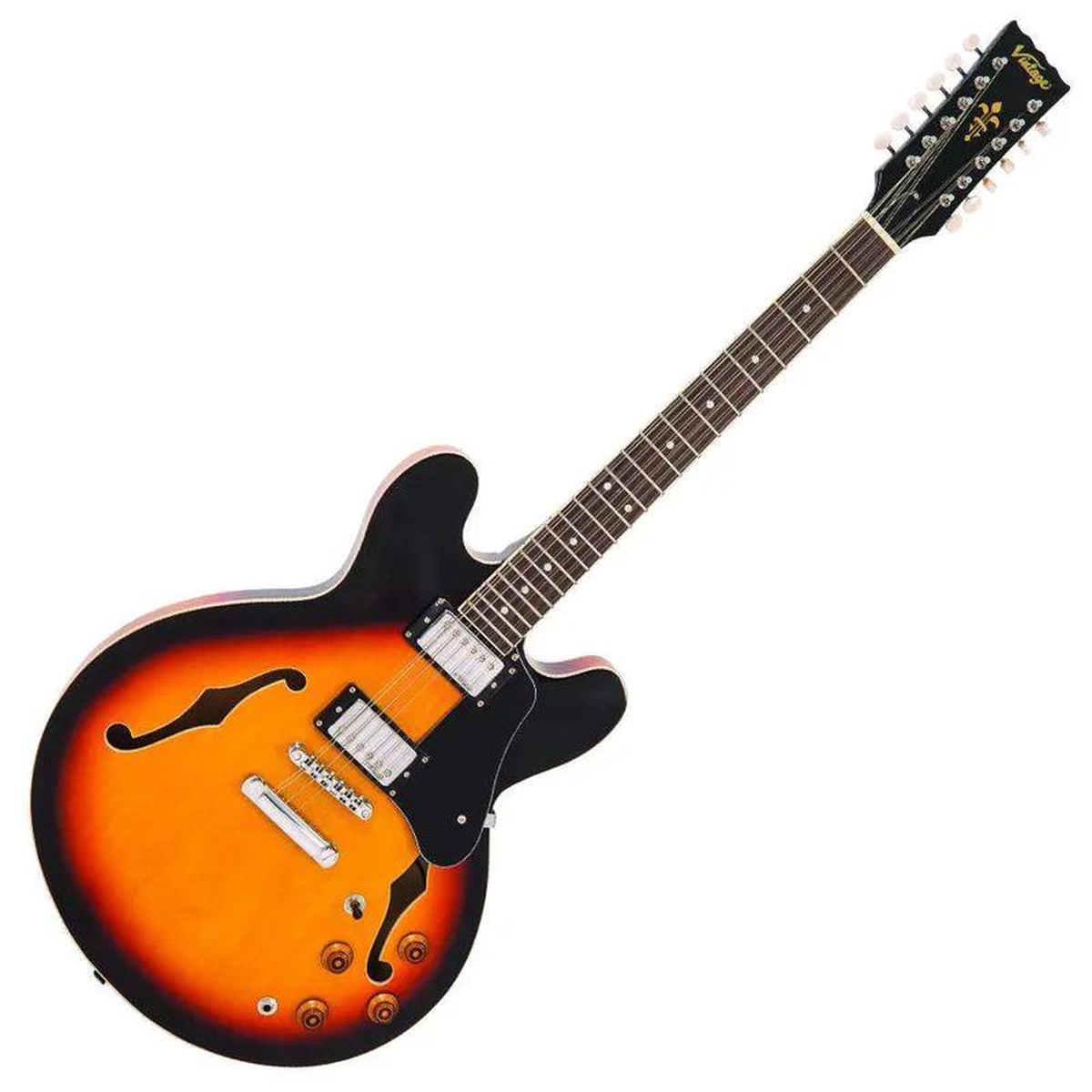 Vintage VSA500 ReIssued 12-String Semi Acoustic Guitar Sunburst