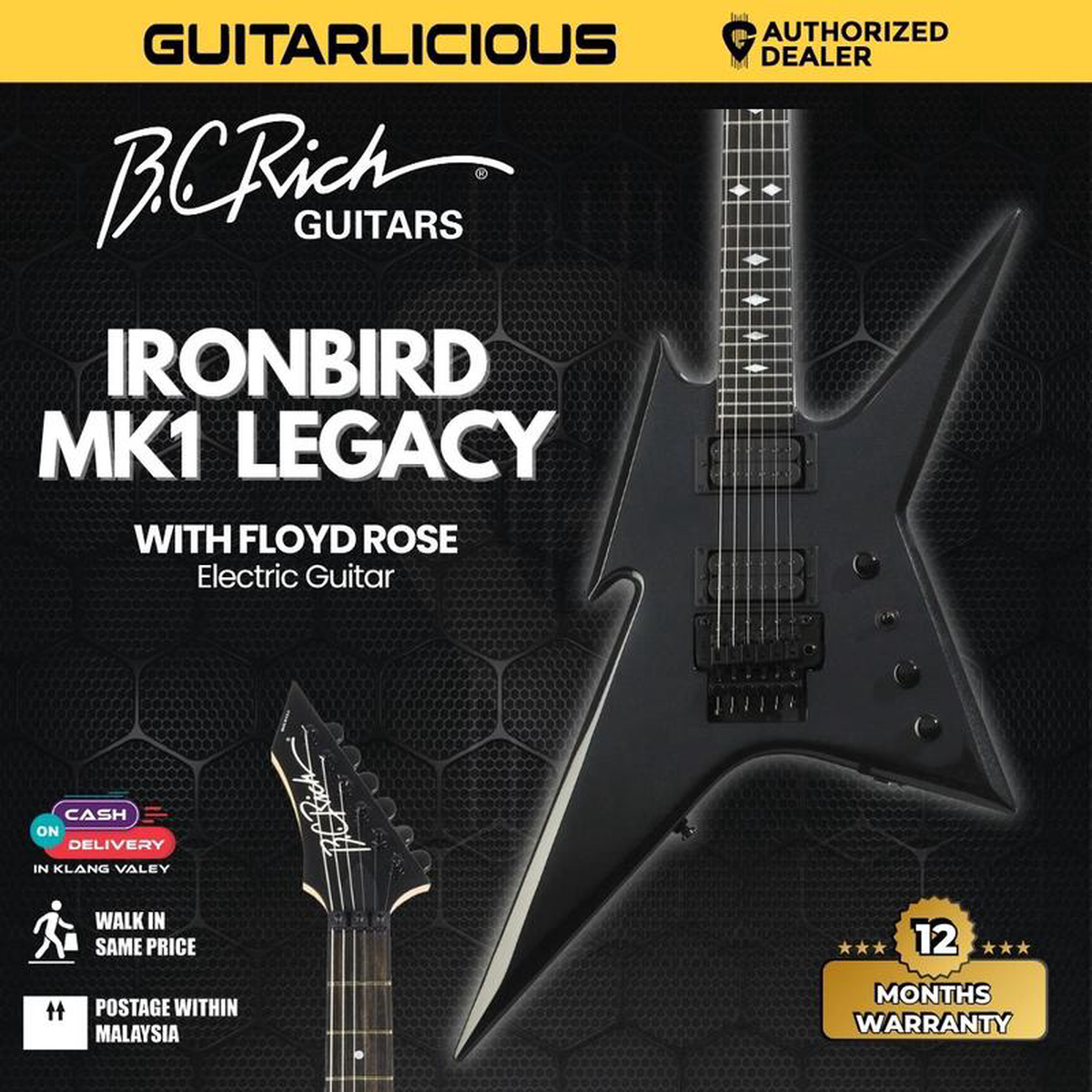 BC Rich Ironbird MK1 Legacy Floyd Electric Guitar 8211 Pearl Black