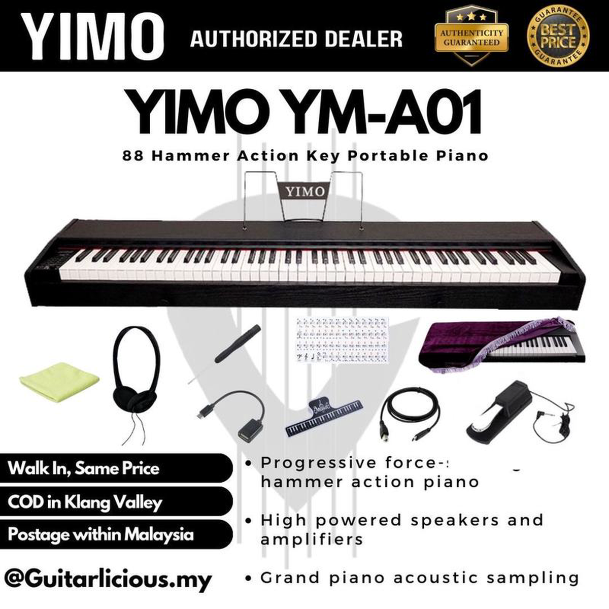 (YM-A01) YIMO Portable Piano 8211 Black (Showroom Unit)