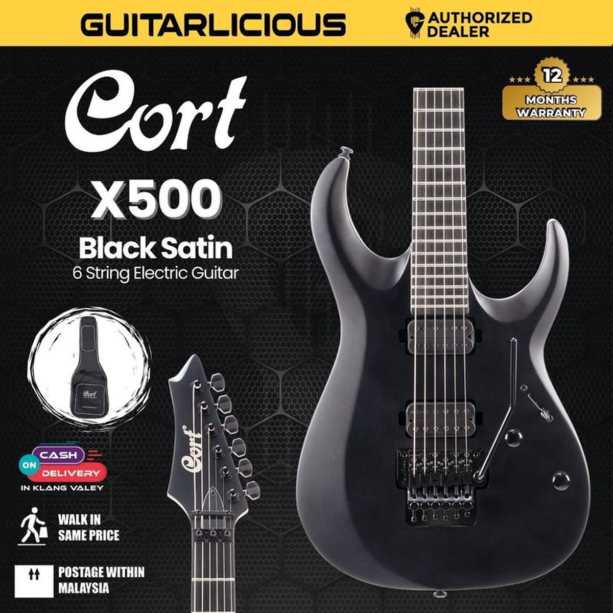 Cort X-500 Menace Electric Guitar with Bag 8211 Black Satin