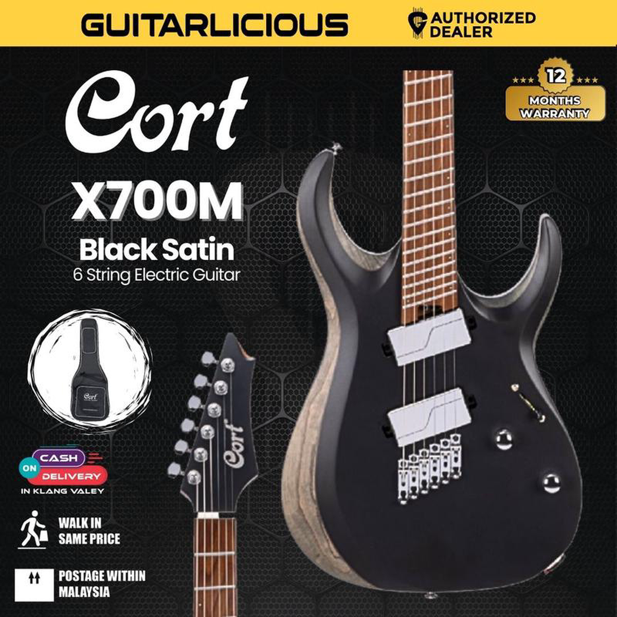 Cort X-700 Mutility Electric Guitar with Bag 8211 Black Satin