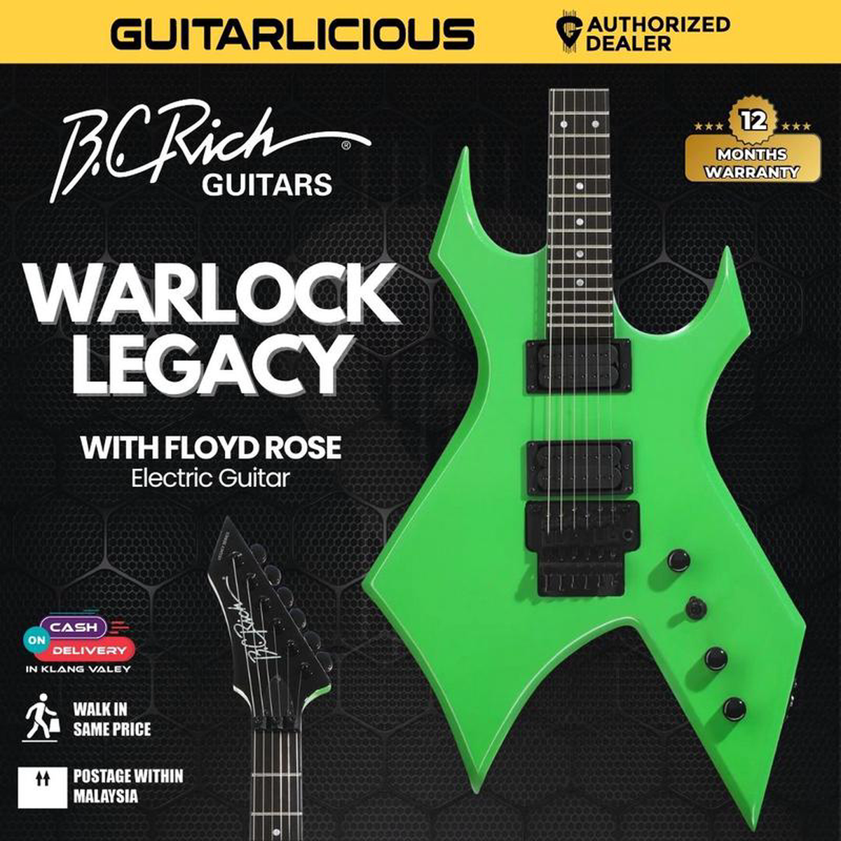 BC Rich Warlock Legacy with Floyd Rose Electric Guitar 8211 Green Pearl