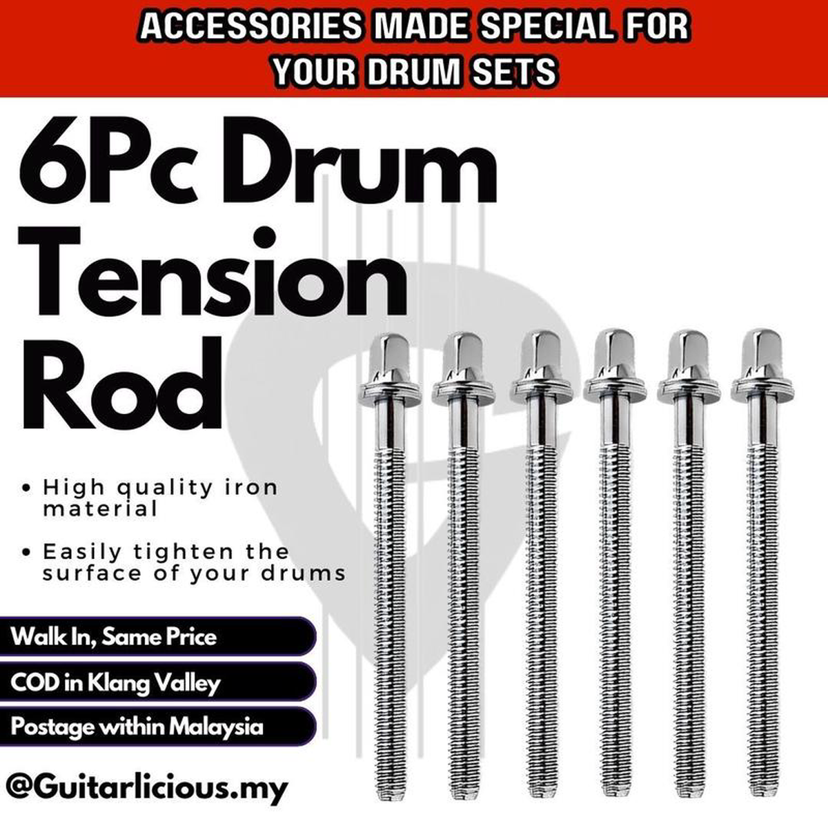 ZSROD Drum Tension Rod Screw Nuts 23 inch 28 inch 40 inch 43 inch (6 piece)