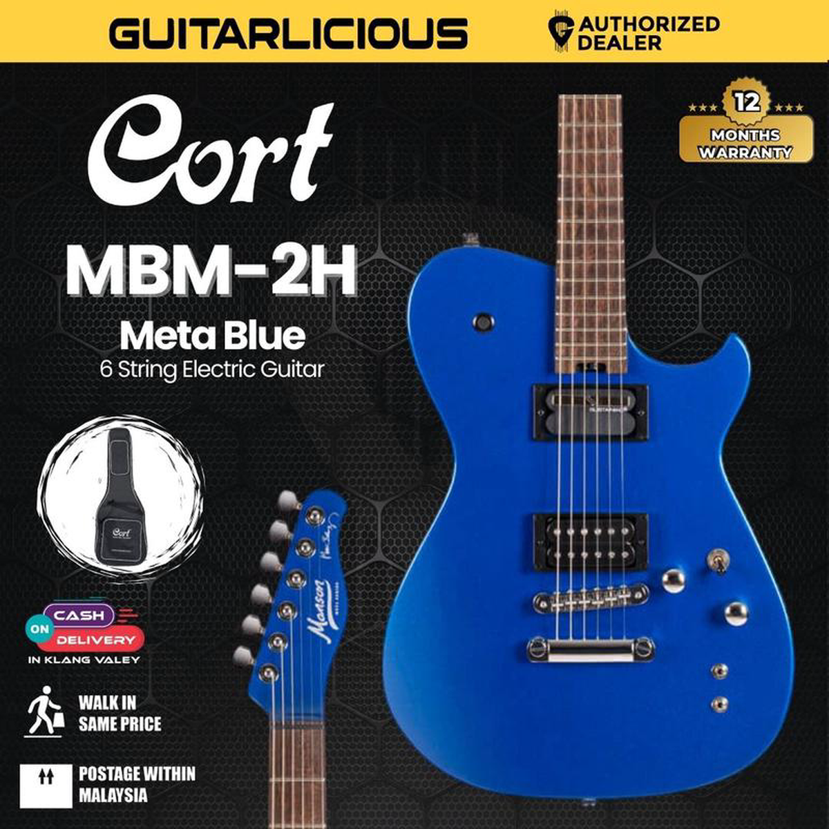 Cort MBM-2H Sustainiac Electric Guitar with Bag 8211 Meta Blue