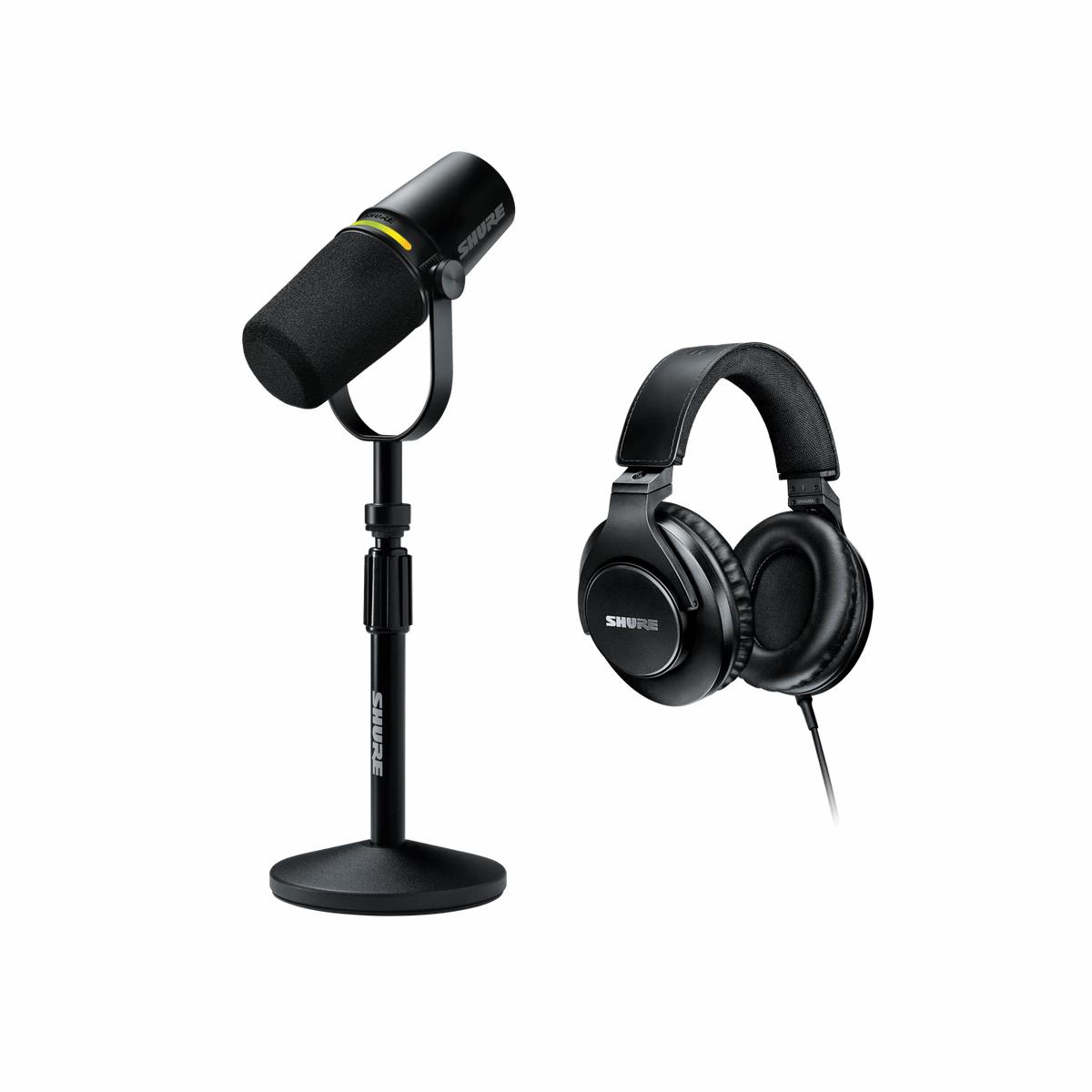 Shure - MV7+ Podcast Kit & SRH440A - MV7+ Gator Desktop Microphone Stand and SRH440A Headphones - Black - MV7+-K-BNDL440