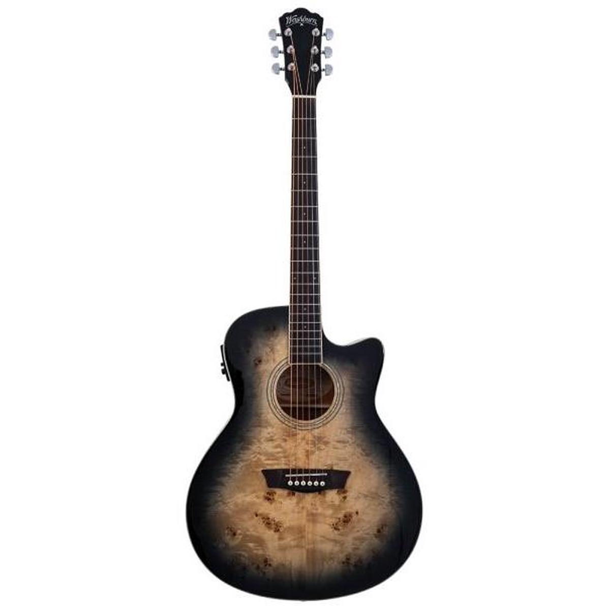 Washburn - Deep Forest Burl Grand Auditorium Acoustic-Electric Guitar - Black Fade - DFBACEB