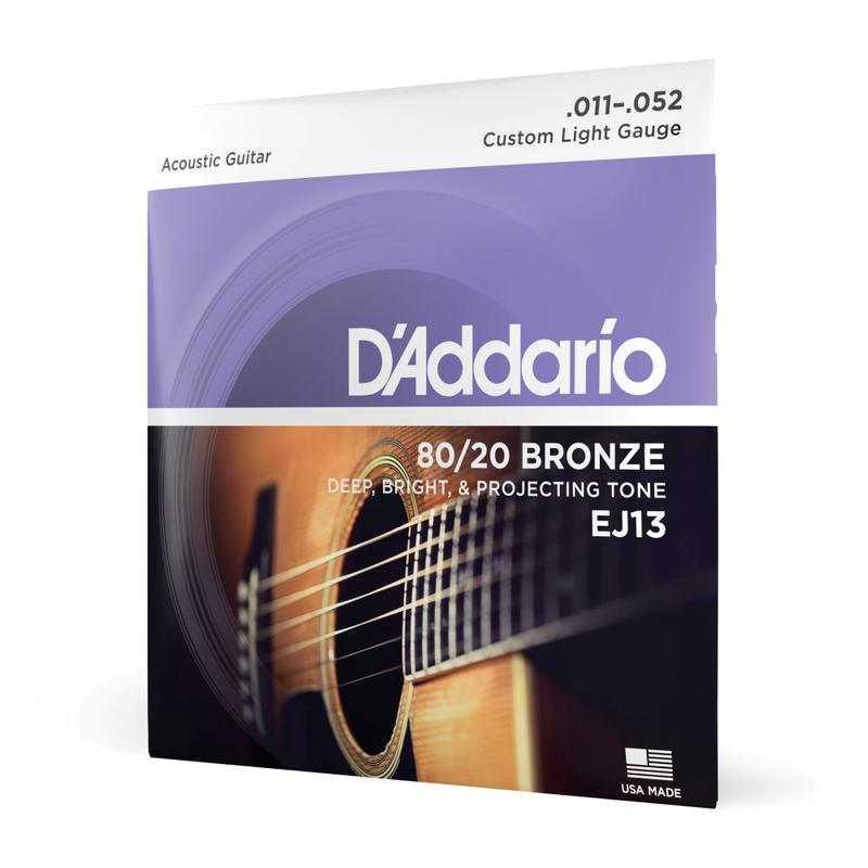 D'Addario - EJ13 80/20 Bronze Acoustic Guitar Strings - Custom Light - 11-52