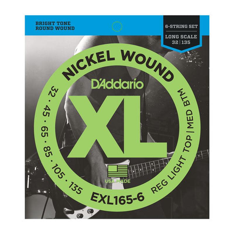 D'Addario - EXL165-6 6-String Nickel Wound Bass Guitar Strings- Custom Light- 32-135